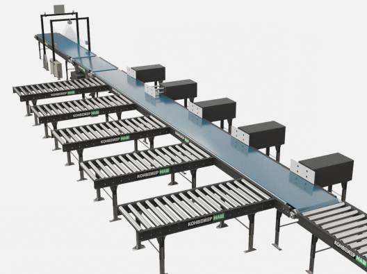 Сортировочный конвейер с пушерами